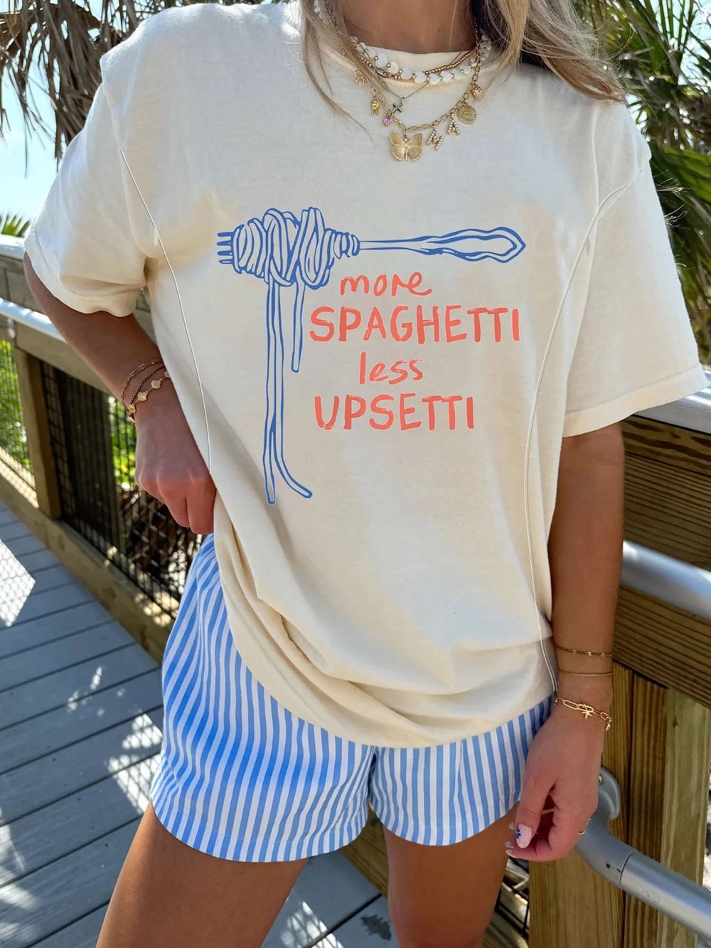 More Spaghetti Less Upsetti Graphic Tee - Cream